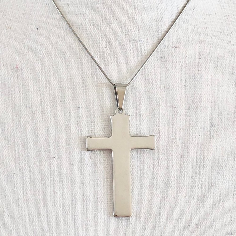 Polished stainless cross pendant w/ chain